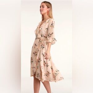 ❤️Lulus Cottagecore Ruffles Blush Floral Wrap Dress Bridgerton